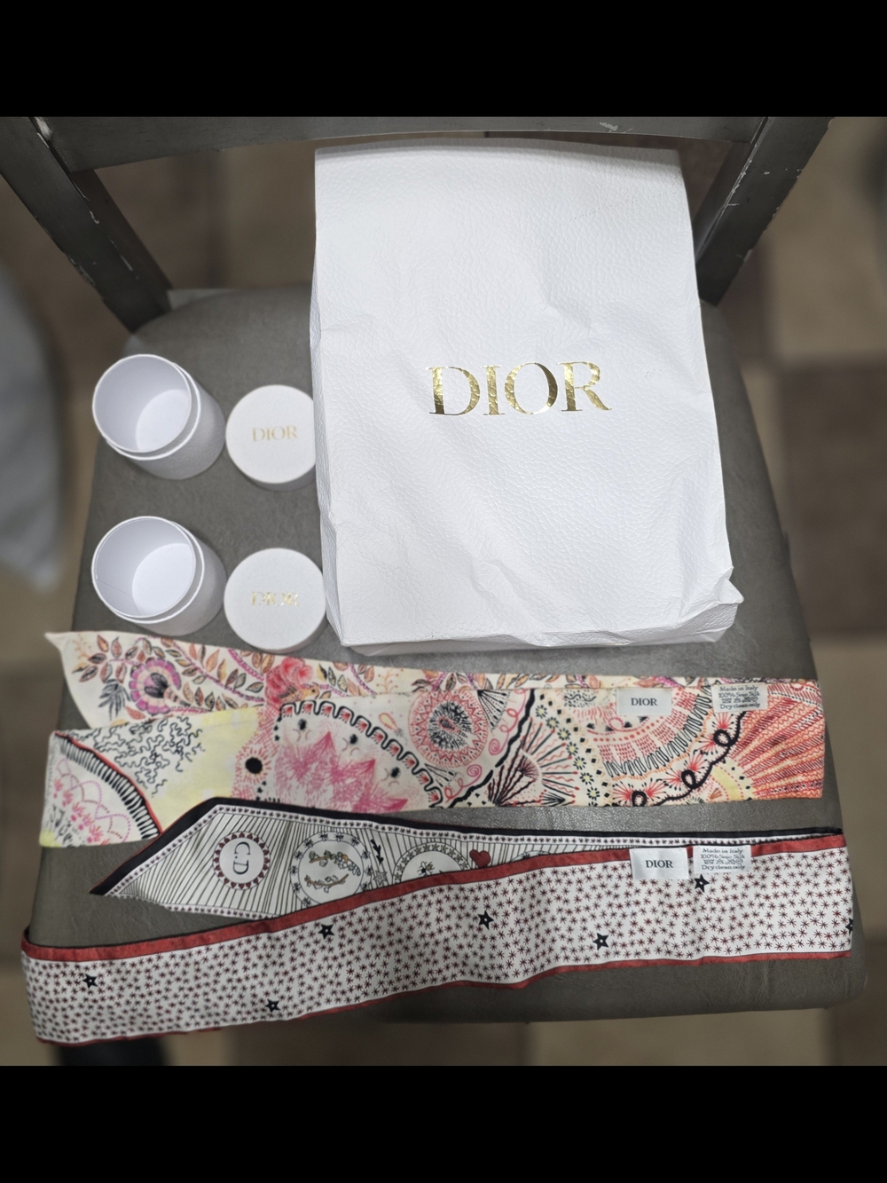 Dior Printed Silk Twilly Trio - Pink, Cream & Red Accents